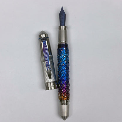 Fountain pen with blue and silver design